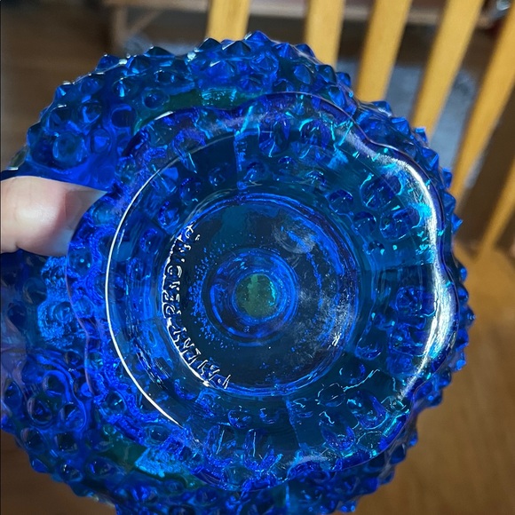 Vintage Fenton Cobalt Blue Hobnail Glass Candle Bowl - Picture 4 of 6